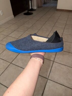 Mahabis Slippers Mens Blue Wool Slip On Rubber Toes Smooth